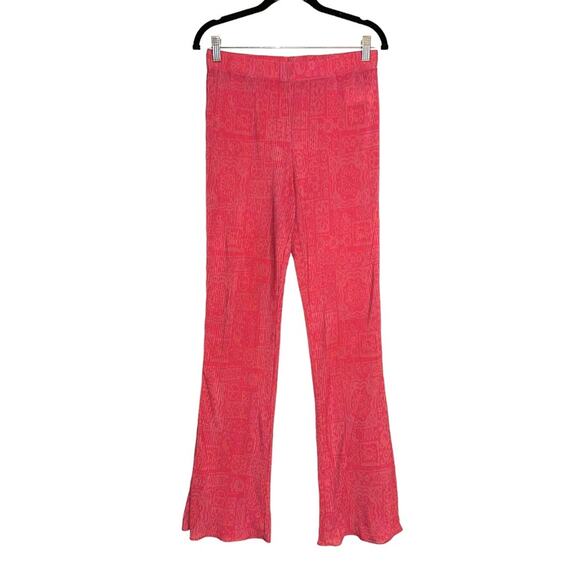 Urban Outfitters Alia Plisse Pink Floral Flare Pants MEDIUM - Picture 3 of 8